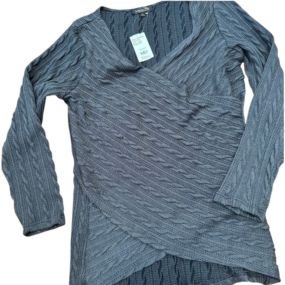 Suzanne Betro Cable Knit Surplice Sweater 1X Charcoal NWT